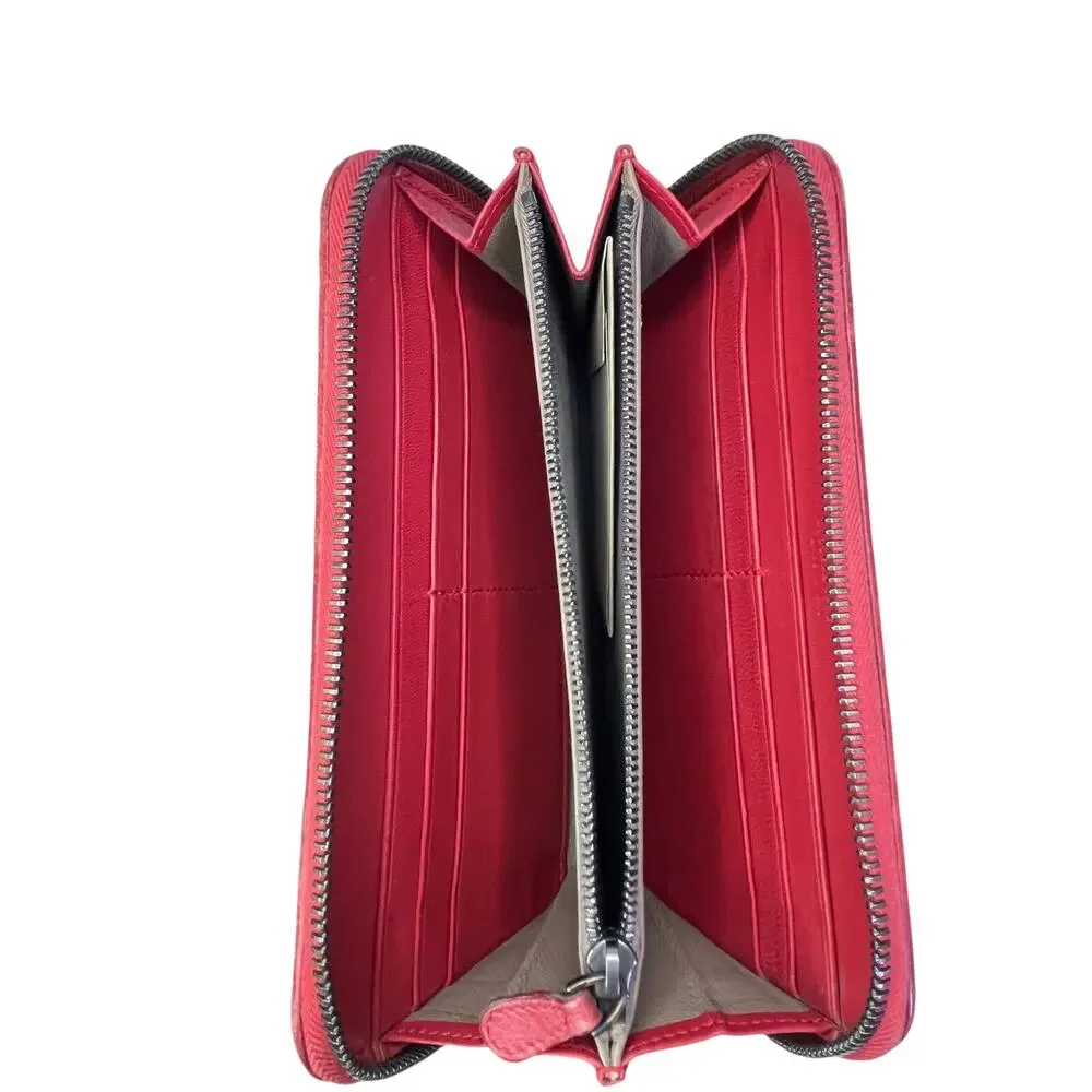 Bottega Veneta Intrecciato Red Leather Zip Around Continental Wallet